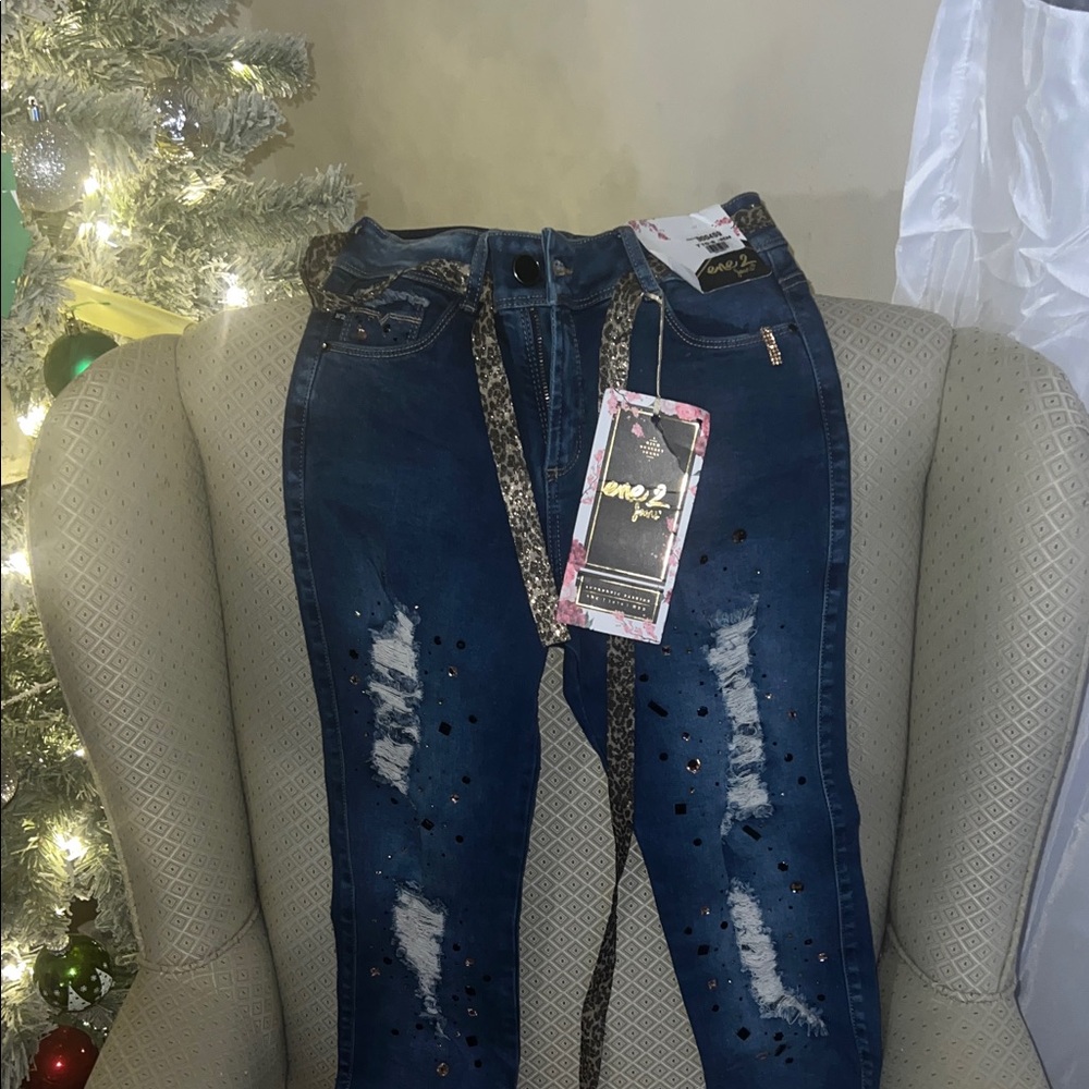 Women's Blue Distressed Jeans